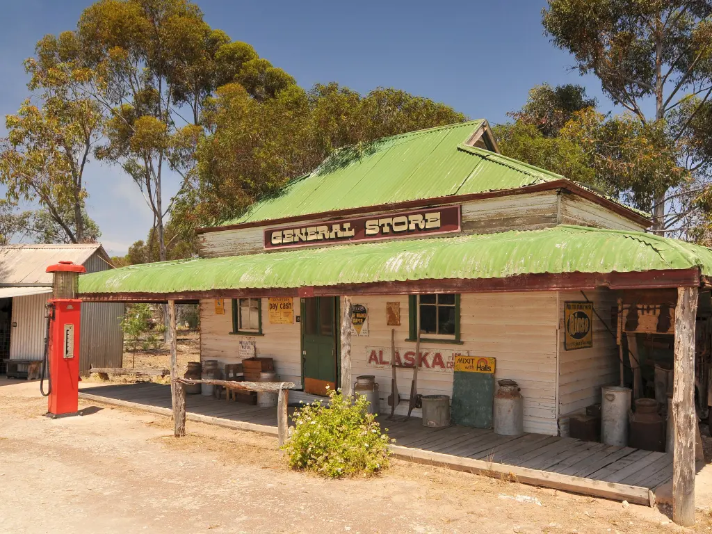 And Wild West looking general store building with a green roof in Australia