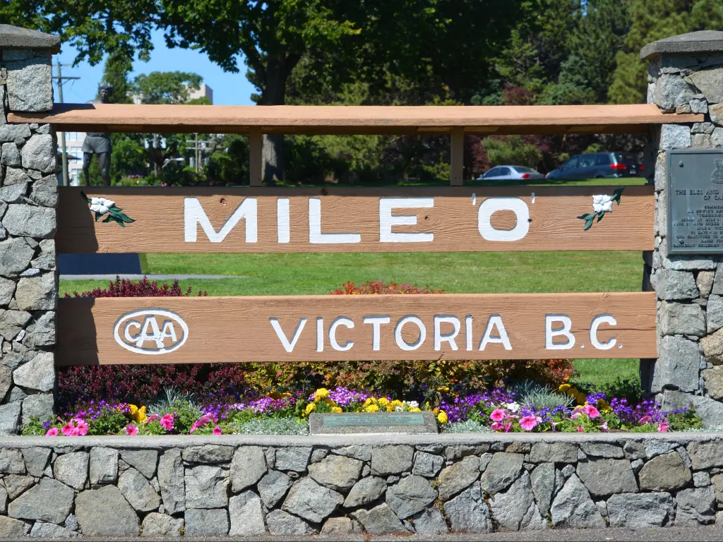 The Trans-Canada Highway, uniformly designated as Highway 1 in the four western provinces, begins in Victoria, British Columbia (where the "Mile 0" plaque stands)