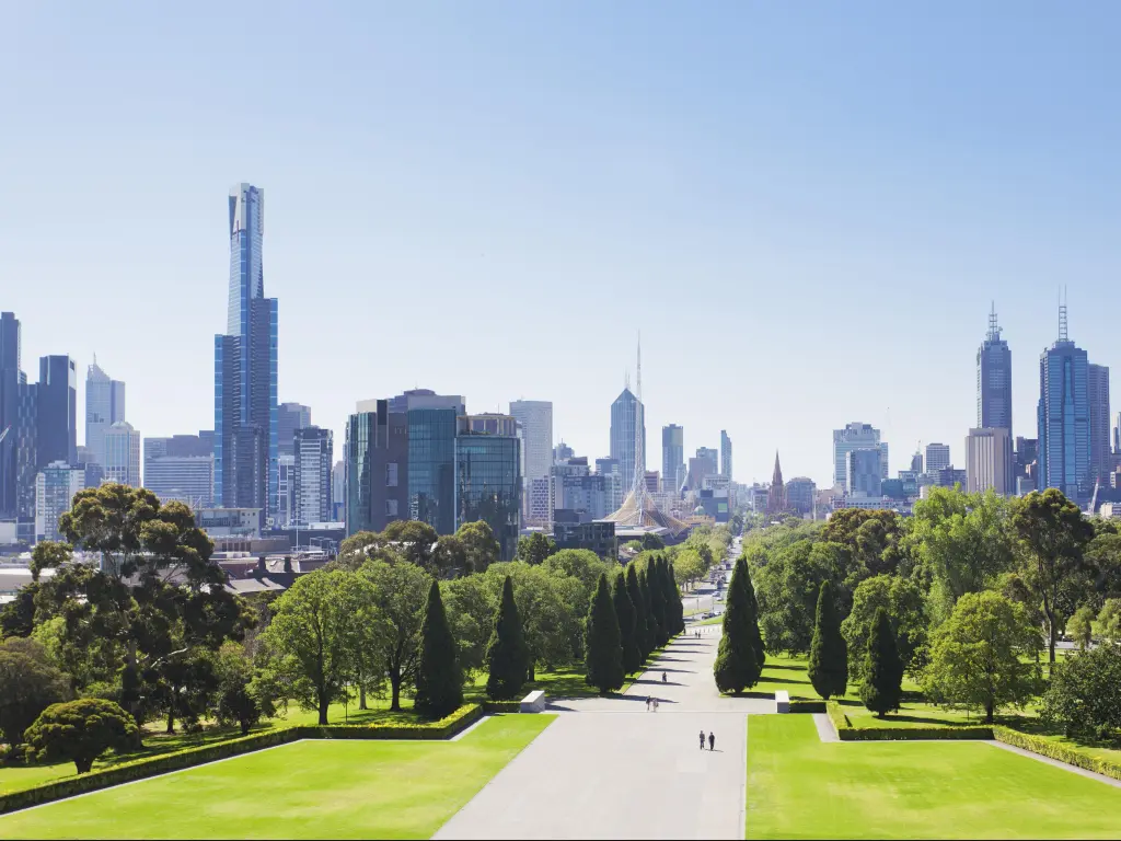 Melbourne, Australia with a view of the skyline on a sunny day.