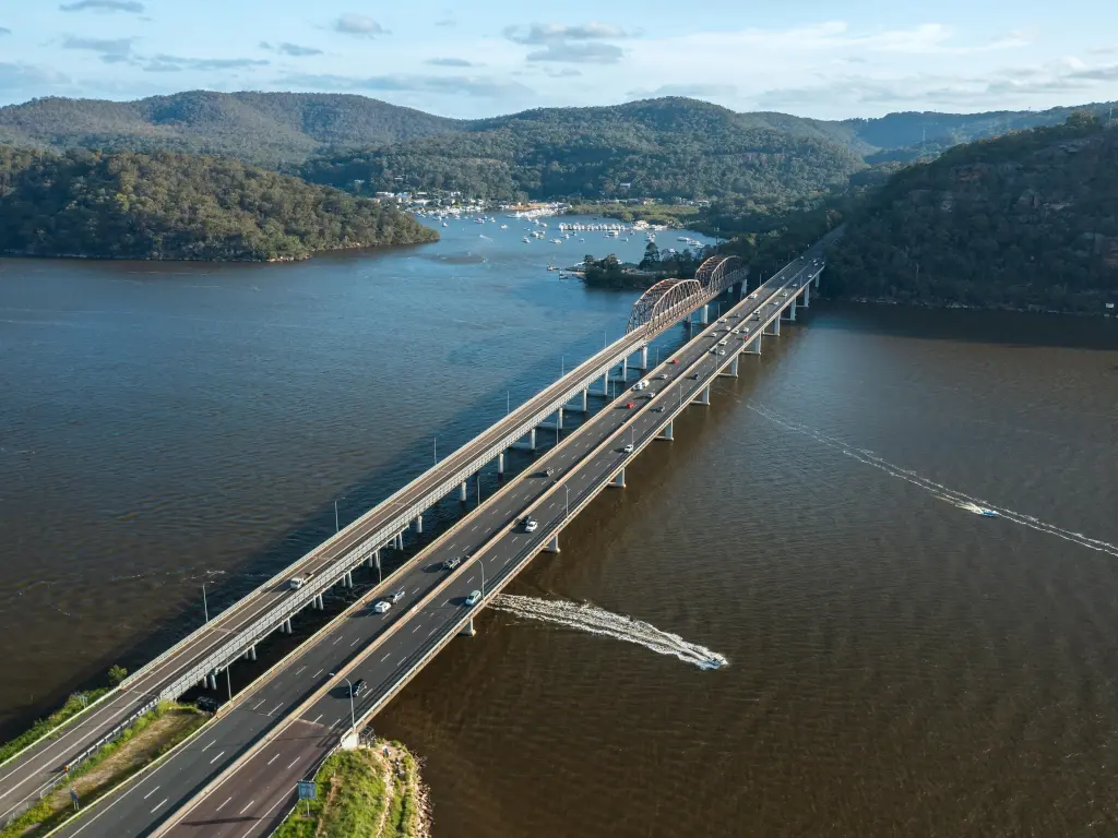 Aerial view of the bridge crossing a river