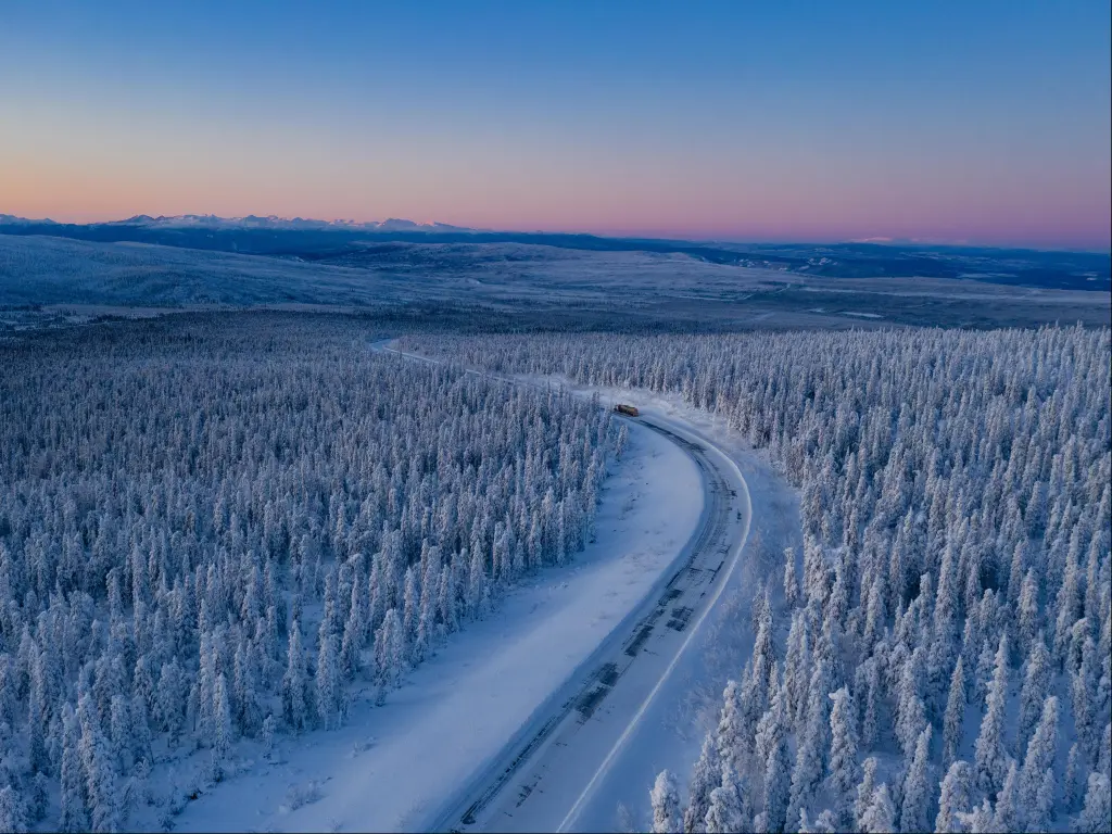 Colorful Winter View of the Famous Dalton Highway Ice Road in Alaska