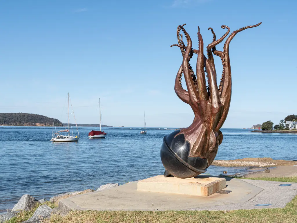 Octopus sculpture by the seashore