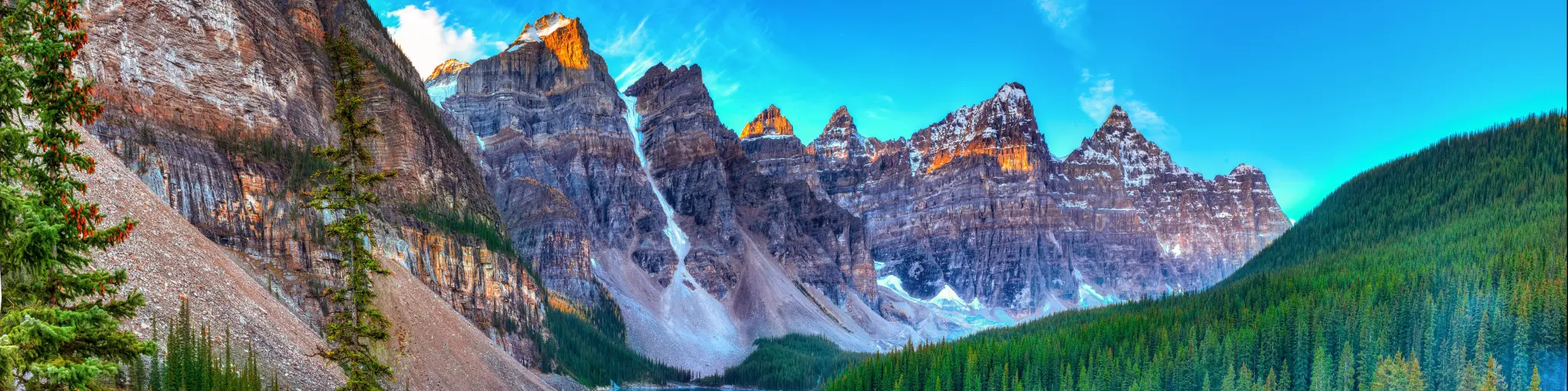 Moraine Lake sunrise in Banff National Park on a clear day