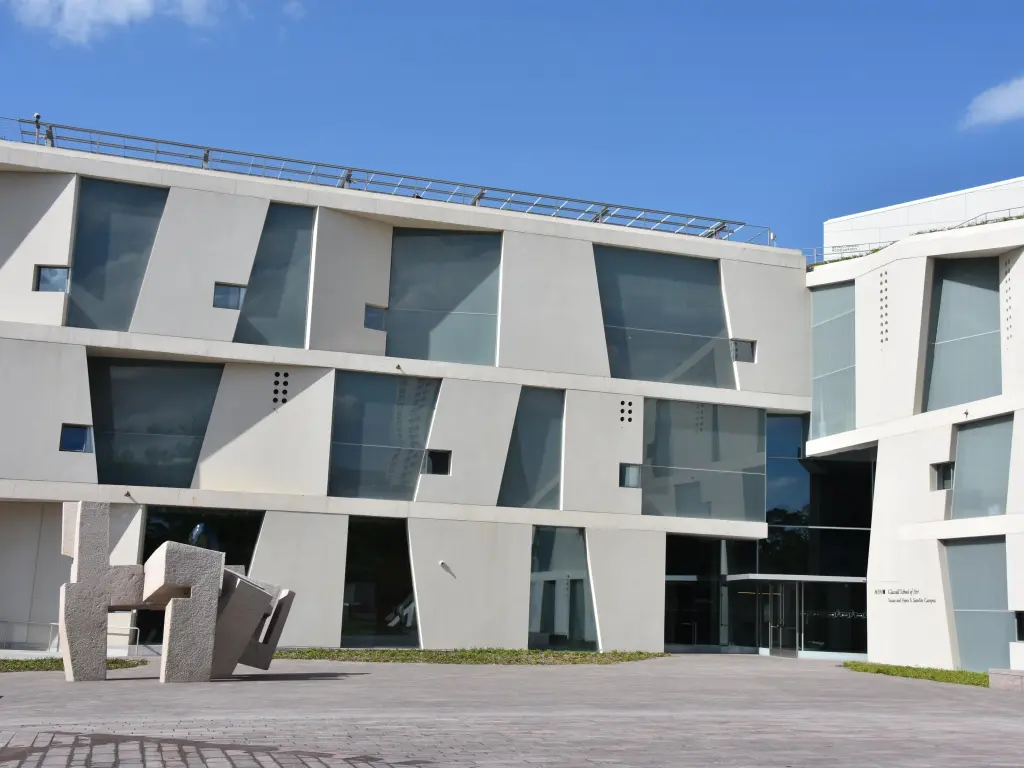 Glassell Junior School building's white exterior on a sunny day