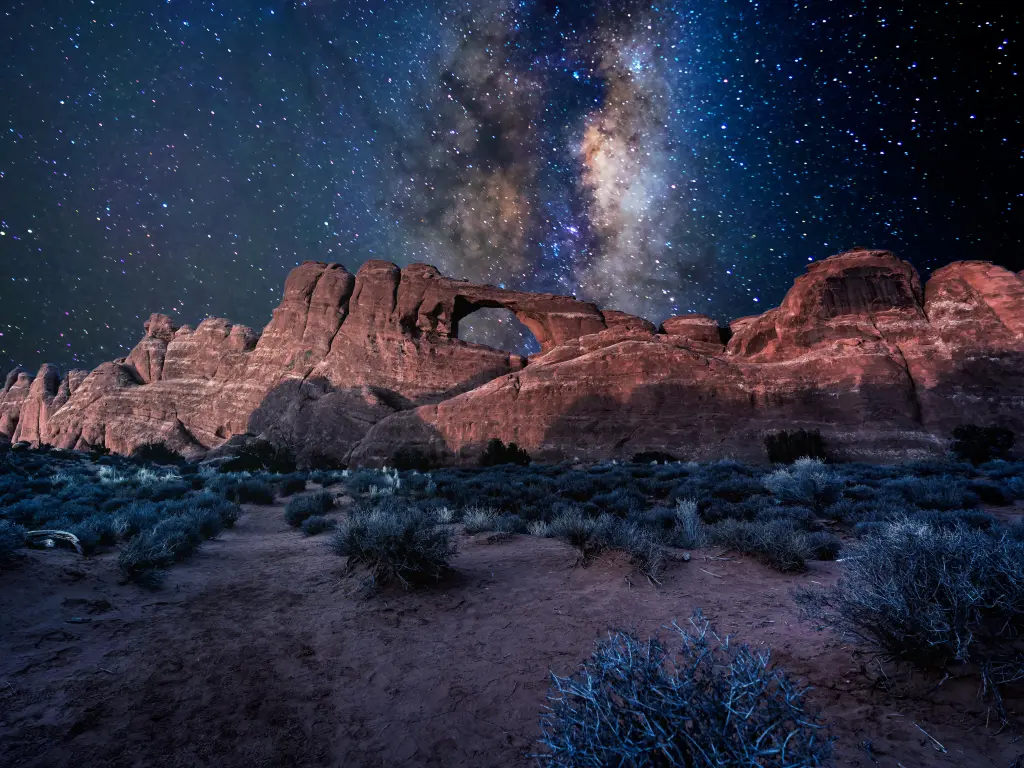 National park at night with Milky Way seen in the starry sky