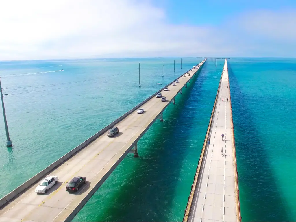 Seven Miles bridge. Florida Keys. Aerial photo