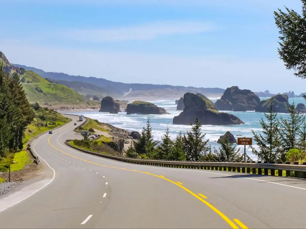 Views of the perfect coastal road trip, winding roads and ocean views along the Pacific Coast Highway