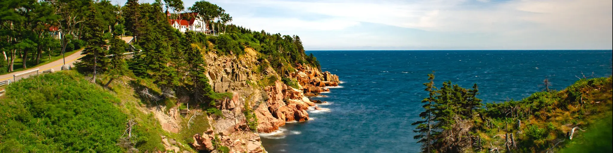 Nova Scotia, Canada with coastline views from the Keltic Lodge in Ingonish on the Cabot Trail on Nova Scotia on a sunny day.