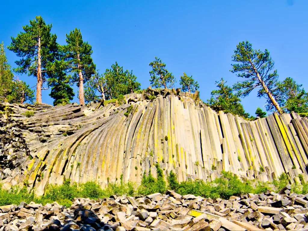 Basalt formations at Devil's Postpile National Monument near Mammoth Mountain in California.