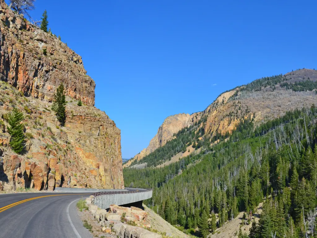 Highway near the Bunsen Peak Trail on the Grand Loop Road on a sunny day