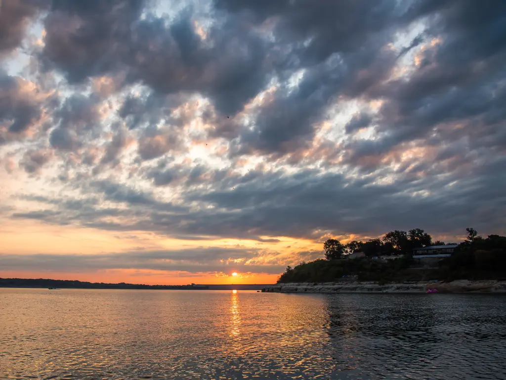 Cloudy sunrise of the lake in Texas