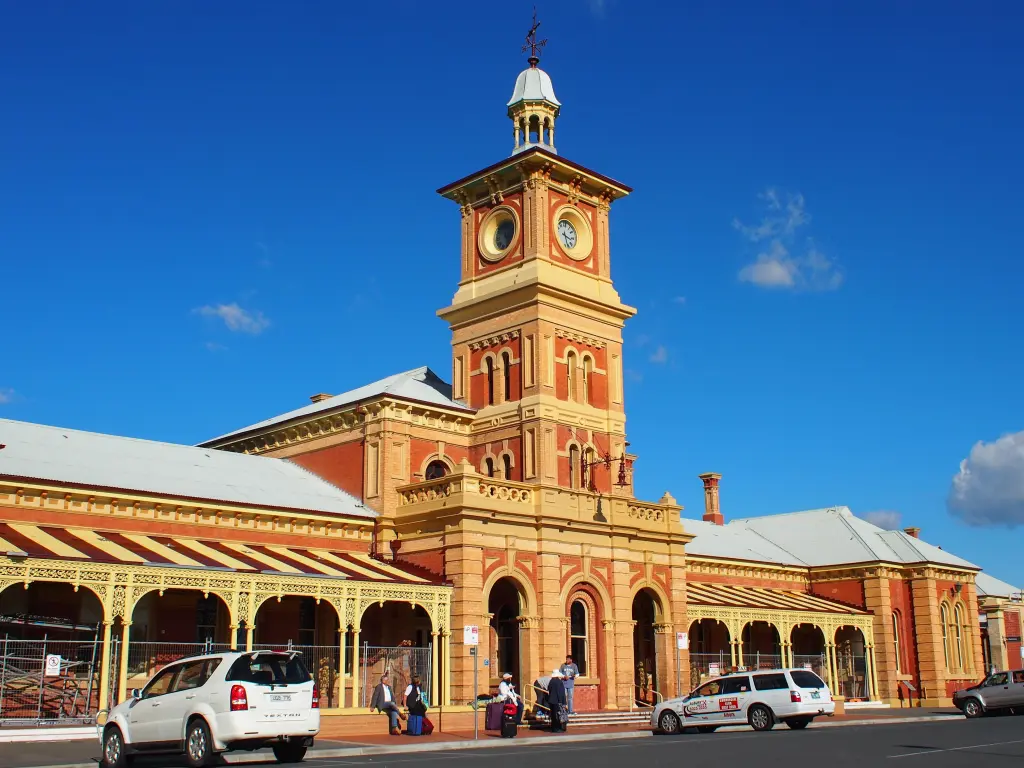 Historic Albury railway station on a sunny day