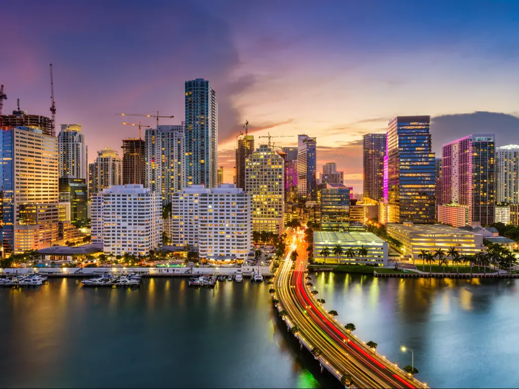 Miami, Florida, USA skyline on Biscayne Bay.