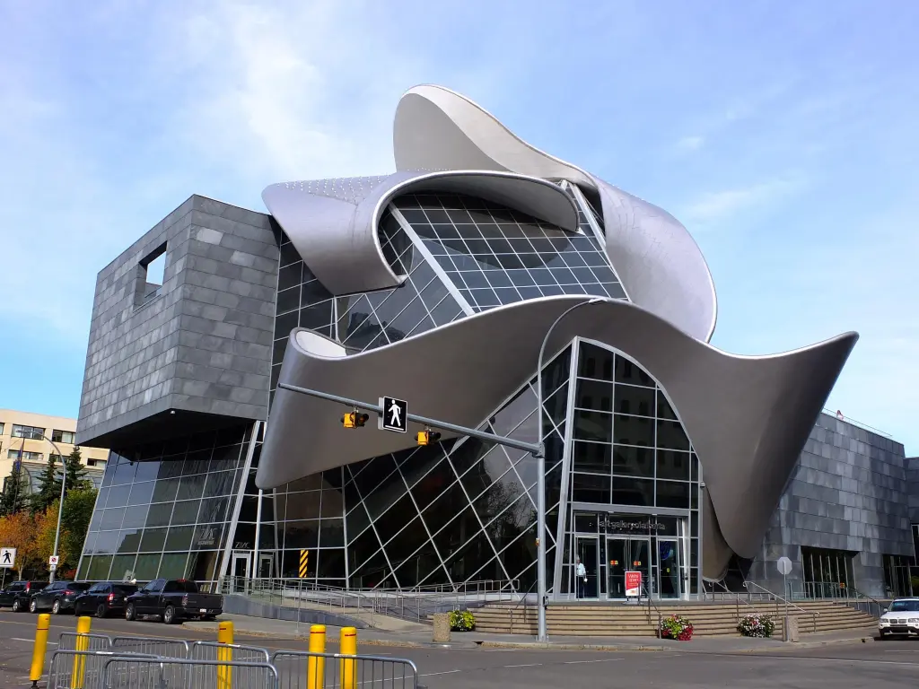 Futuristic architecture of the art gallery at a crossroads